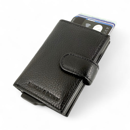 dunkel braunfarbenes Mini Slim Wallet aus echtem Leder für Herren – Kompakt, mit Münzfach & RFID-Schutz