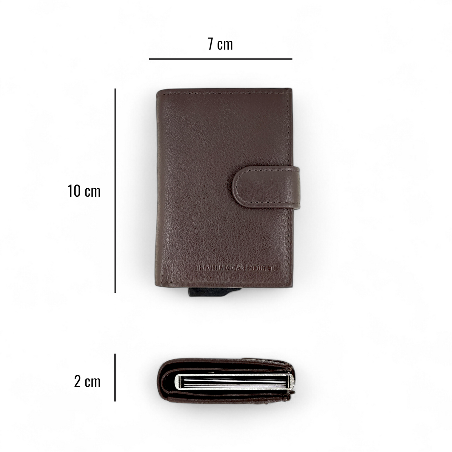dunkel braunfarbenes Mini Slim Wallet aus echtem Leder für Herren – Kompakt, mit Münzfach & RFID-Schutz
