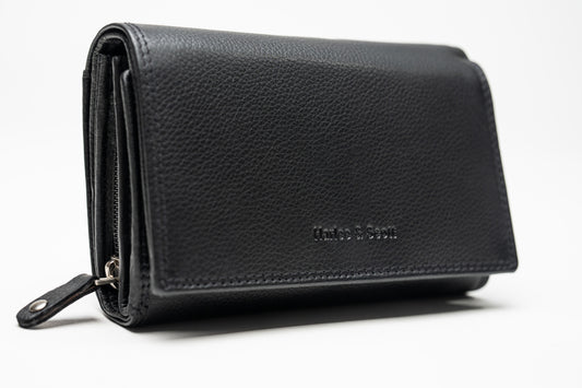 Damen Geldbörse Nappa-Leder Rot – RFID-Schutz, Reißverschluss & Druckknopf | Großes Vintage Portemonnaie für Frauen | Harlee & Scott