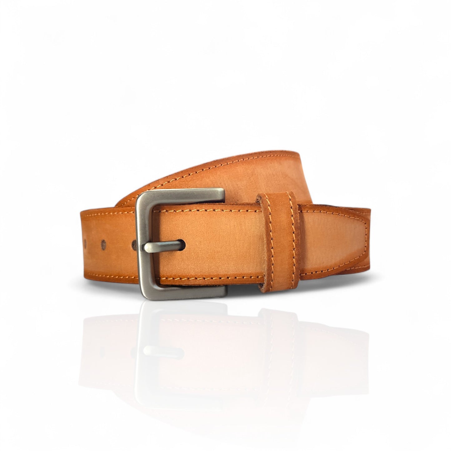 Herren Gürtel aus 100 % Büffelleder – Cognac/Schwarz, Handgefertigt, 3,8 cm Breite