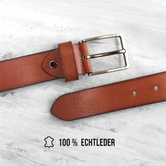 Gürtel aus 100% Büffelleder Cognac – Handgefertigt & 3,2cm Breite