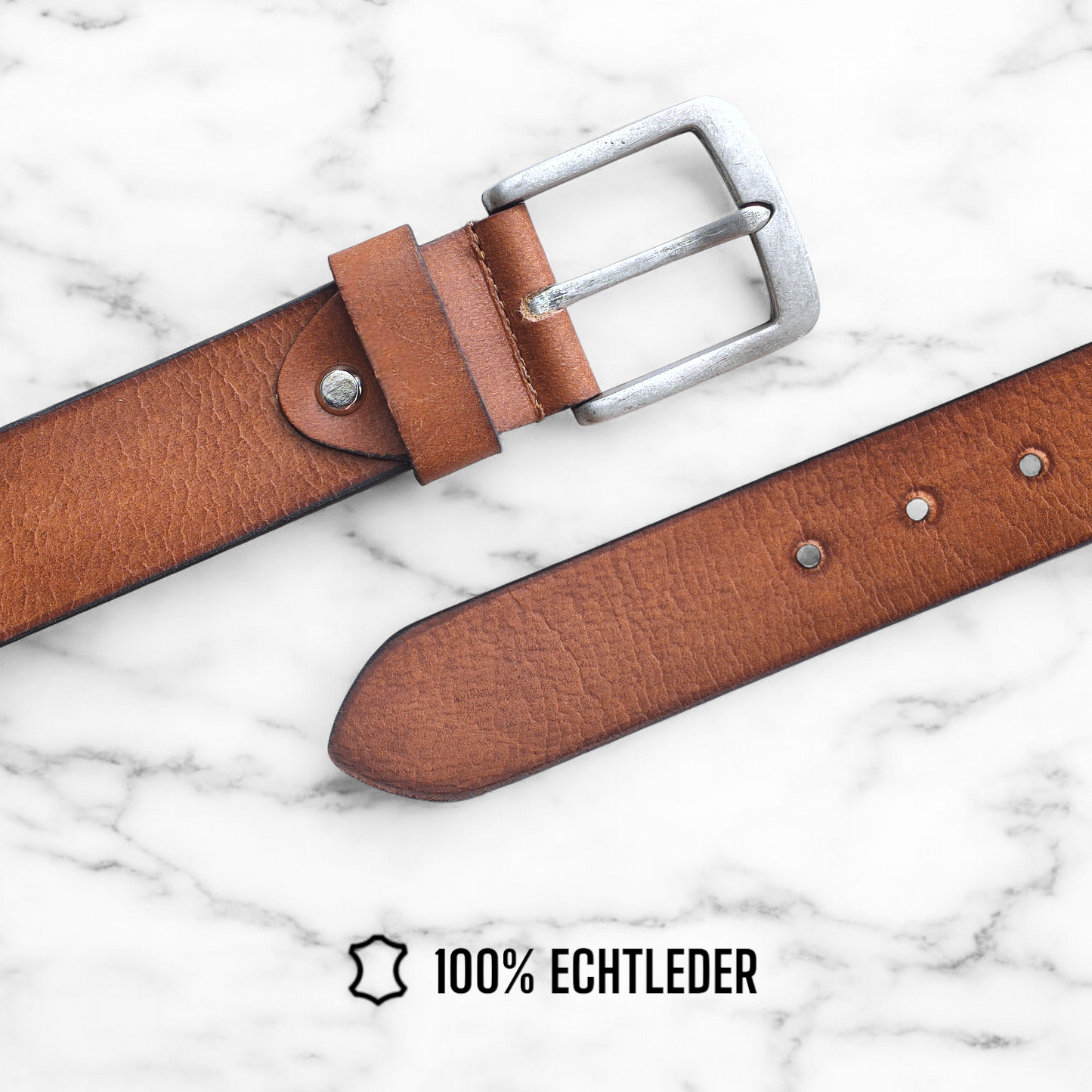 Herren Ledergürtel aus 100 % Büffelleder – Cognac/Schwarz, Handgefertigt, 3,8 cm