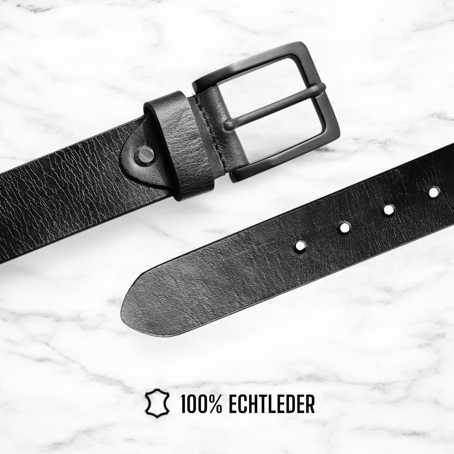 Herren Ledergürtel aus 100 % Büffelleder – Schwarz/Cognac, Handgefertigt, 3,8 cm