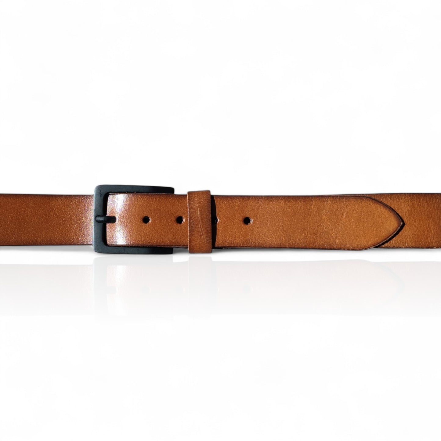 Herren Ledergürtel aus 100 % Büffelleder – Cognac/Schwarz, Handgefertigt, 3,8 cm