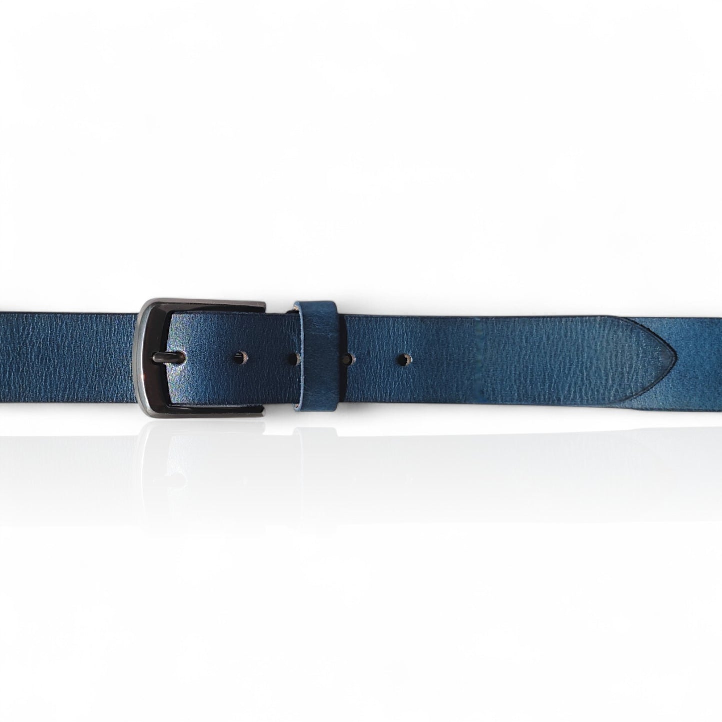 Gürtel aus 100% Büffelleder Marineblau/Schwarz/Cognac – Handgefertigt & 3,8cm Breite