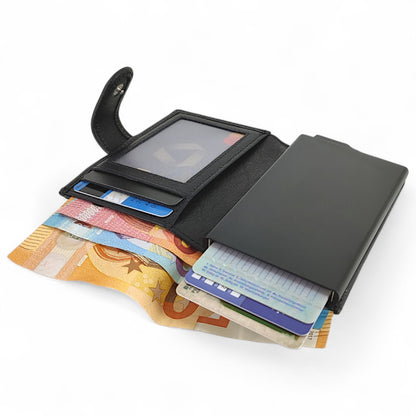 Schwarzes Mini Slim Wallet aus echtem Leder für Herren – Kompakt, mit Münzfach & RFID-Schutz