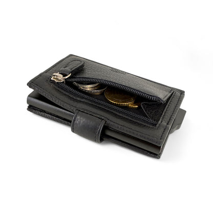 Schwarzes Mini Slim Wallet aus echtem Leder für Herren – Kompakt, mit Münzfach & RFID-Schutz