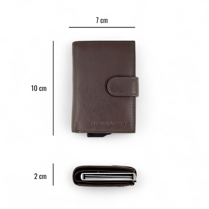 dunkel braunfarbenes Mini Slim Wallet aus echtem Leder für Herren – Kompakt, mit Münzfach & RFID-Schutz
