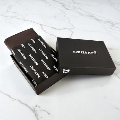 dunkel braunfarbenes Mini Slim Wallet aus echtem Leder für Herren – Kompakt, mit Münzfach & RFID-Schutz