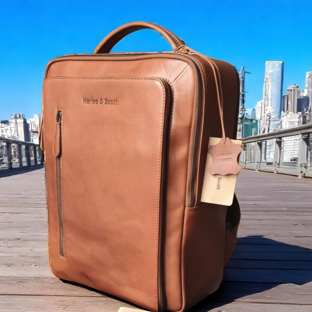 Vintage Laptop-Rucksack aus echtem Rindsleder – Business & Reise, Unisex, 15-Zoll Laptopfach