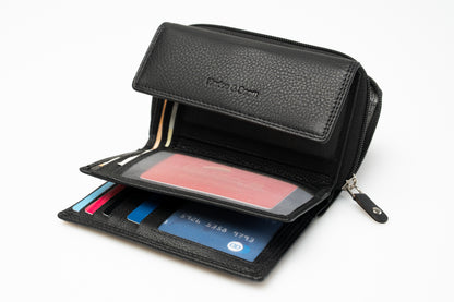 Women's Genuine Leather Wallet – RFID Protection, Zipper &amp; Snap Closure | Large Vintage Wallet with Coin Pocket | Harlee &amp; Scott