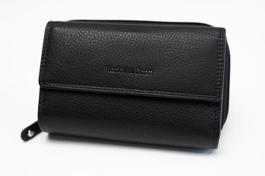 Damen Geldbörse aus Echtleder – RFID-Schutz, Reißverschluss & Druckknopf | Großes Vintage Portemonnaie mit Münzfach | Harlee & Scott