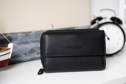 Women's Genuine Leather Wallet – RFID Protection, Zipper &amp; Snap Closure | Large Vintage Wallet with Coin Pocket | Harlee &amp; Scott