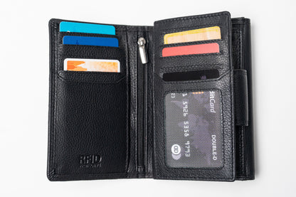 Damen Geldbörse Nappa-Leder Schwarz – Großformat mit RFID-Schutz & Reißverschluss | Edle Echtleder Geldbörse mit Geschenkbox | Harlee & Scott