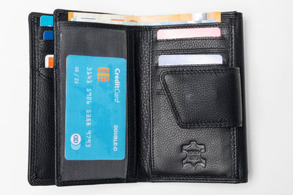 Damen Geldbörse Nappa-Leder Schwarz – Großformat mit RFID-Schutz & Reißverschluss | Edle Echtleder Geldbörse mit Geschenkbox | Harlee & Scott