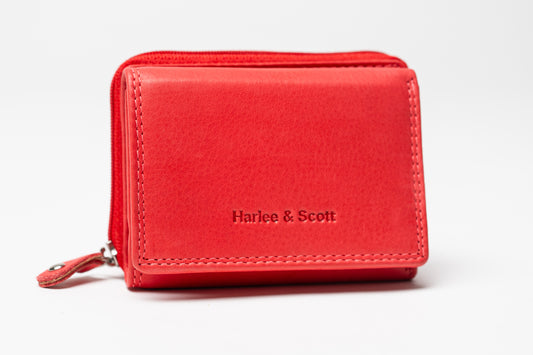 Damen Geldbörse Nappa-Leder Schwarz – Kompakte Echtleder Börse mit RFID-Schutz, Reißverschluss & Druckknopf | Kleine Leder Geldbörse | Harlee & Scott