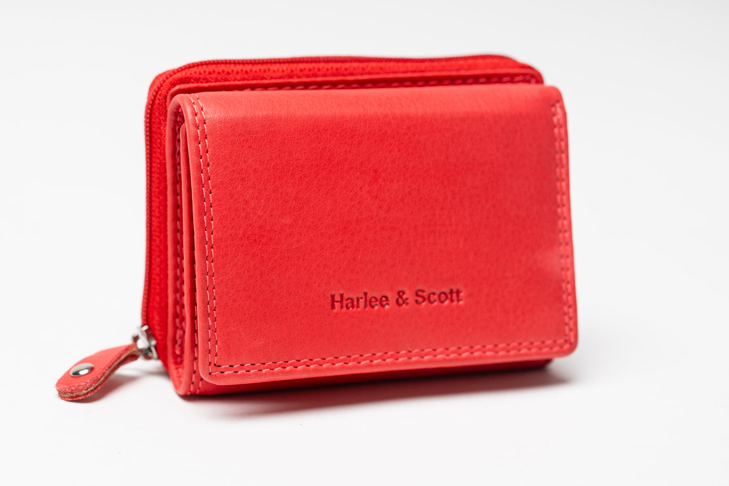 Damen Geldbörse Nappa-Leder Rot – Kompakte Echtleder Börse mit RFID-Schutz, Reißverschluss & Druckknopf | Kleine Leder Geldbörse | Harlee & Scott
