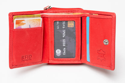 Damen Geldbörse Nappa-Leder Rot – Kompakte Echtleder Börse mit RFID-Schutz, Reißverschluss & Druckknopf | Kleine Leder Geldbörse | Harlee & Scott