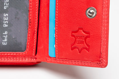 Damen Geldbörse Nappa-Leder Rot – Kompakte Echtleder Börse mit RFID-Schutz, Reißverschluss & Druckknopf | Kleine Leder Geldbörse | Harlee & Scott