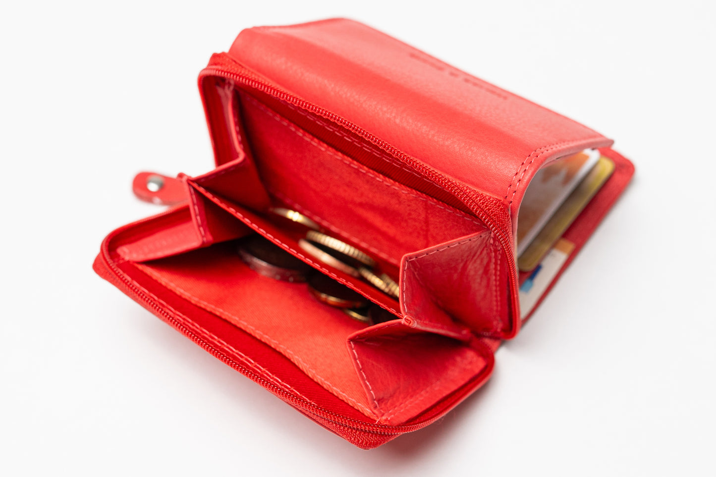 Damen Geldbörse Nappa-Leder Rot – Kompakte Echtleder Börse mit RFID-Schutz, Reißverschluss & Druckknopf | Kleine Leder Geldbörse | Harlee & Scott