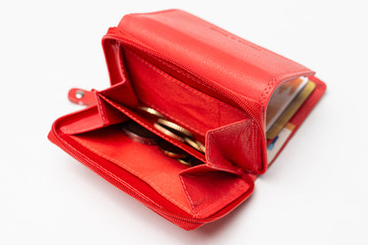 Damen Geldbörse Nappa-Leder Rot – Kompakte Echtleder Börse mit RFID-Schutz, Reißverschluss & Druckknopf | Kleine Leder Geldbörse | Harlee & Scott