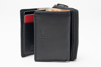 Damen Geldbörse Nappa-Leder Schwarz – Kompakte Echtleder Börse mit RFID-Schutz, Reißverschluss & Druckknopf | Kleine Leder Geldbörse | Harlee & Scott