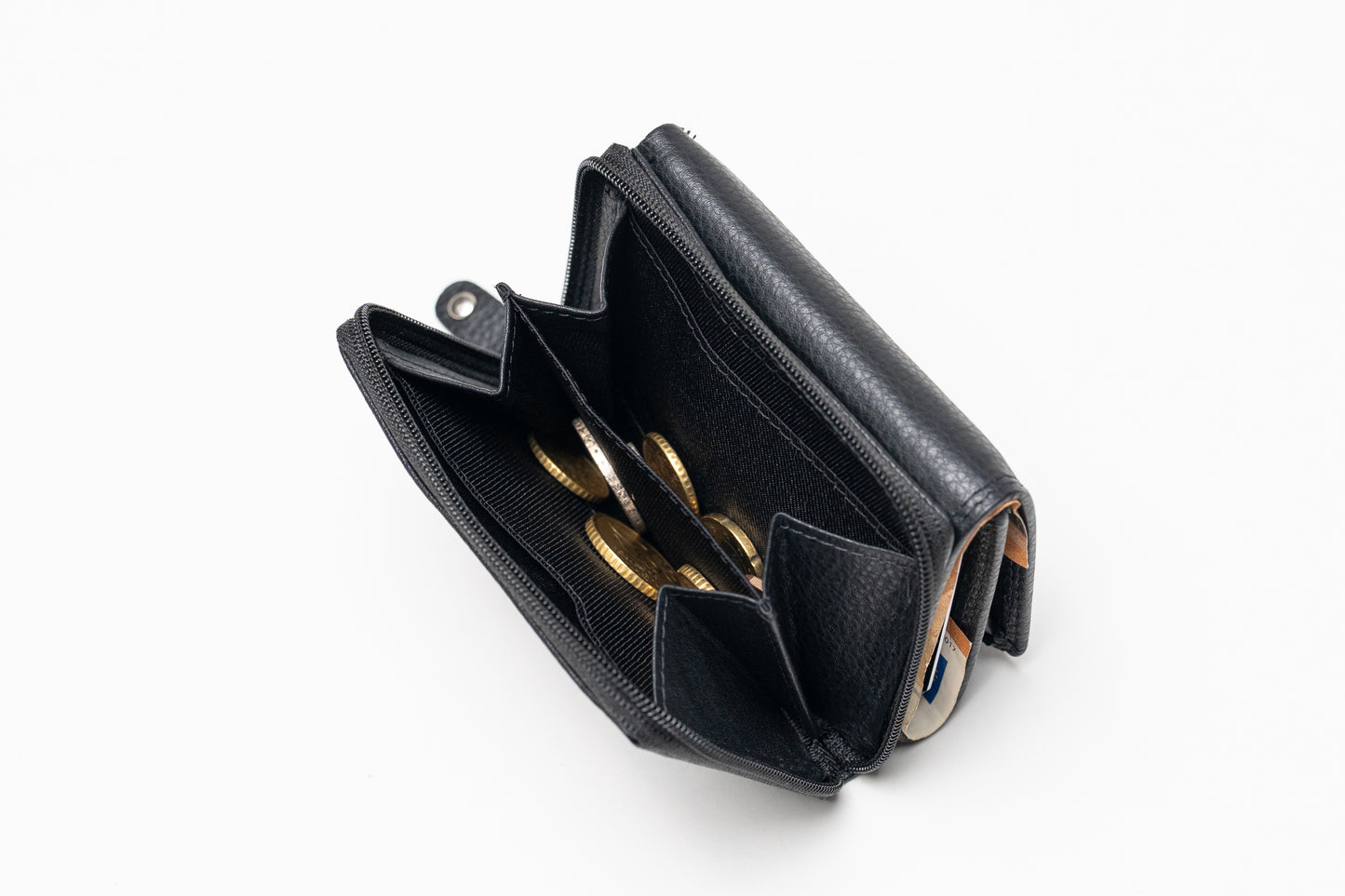 Damen Geldbörse Nappa-Leder Schwarz – Kompakte Echtleder Börse mit RFID-Schutz, Reißverschluss & Druckknopf | Kleine Leder Geldbörse | Harlee & Scott