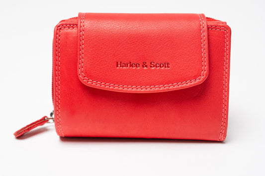 Damen Geldbörse Echtleder Schwarz – RFID-Schutz, Reißverschluss & Druckknopf | Kompakte Vintage Geldbörse mit Geschenkbox | Harlee & Scott