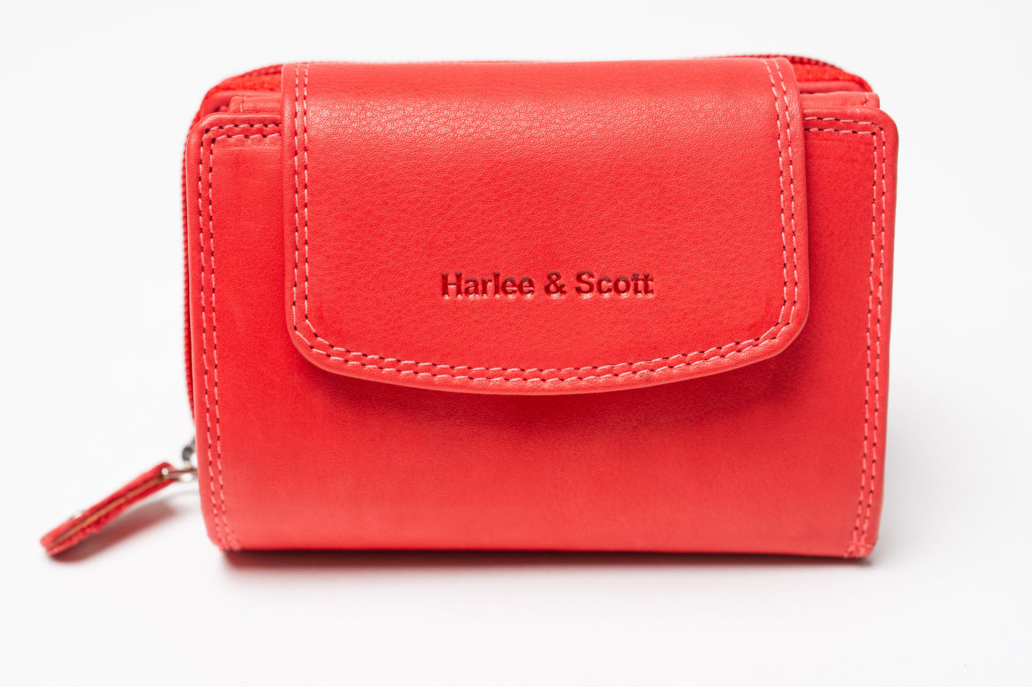 Damen Geldbörse Echtleder Rot – RFID-Schutz, Reißverschluss & Druckknopf | Kompakte Vintage Geldbörse mit Geschenkbox | Harlee & Scott