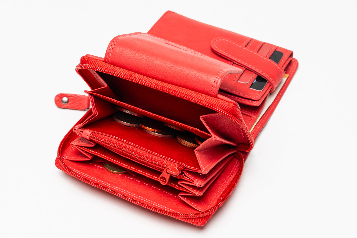 Damen Geldbörse Echtleder Rot – RFID-Schutz, Reißverschluss & Druckknopf | Kompakte Vintage Geldbörse mit Geschenkbox | Harlee & Scott