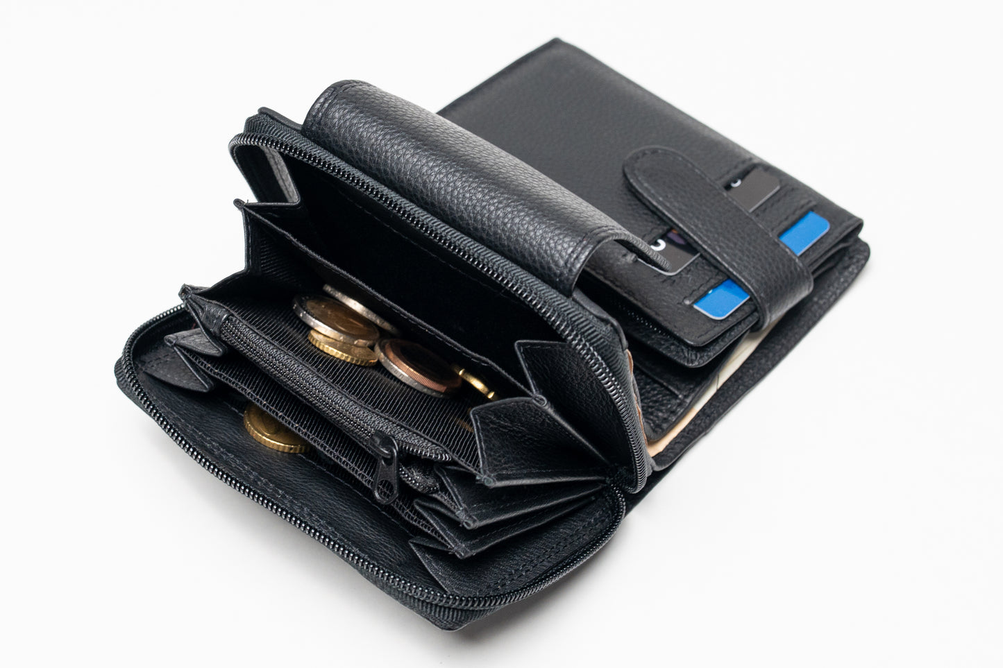 Damen Geldbörse Echtleder Schwarz – RFID-Schutz, Reißverschluss & Druckknopf | Kompakte Vintage Geldbörse mit Geschenkbox | Harlee & Scott