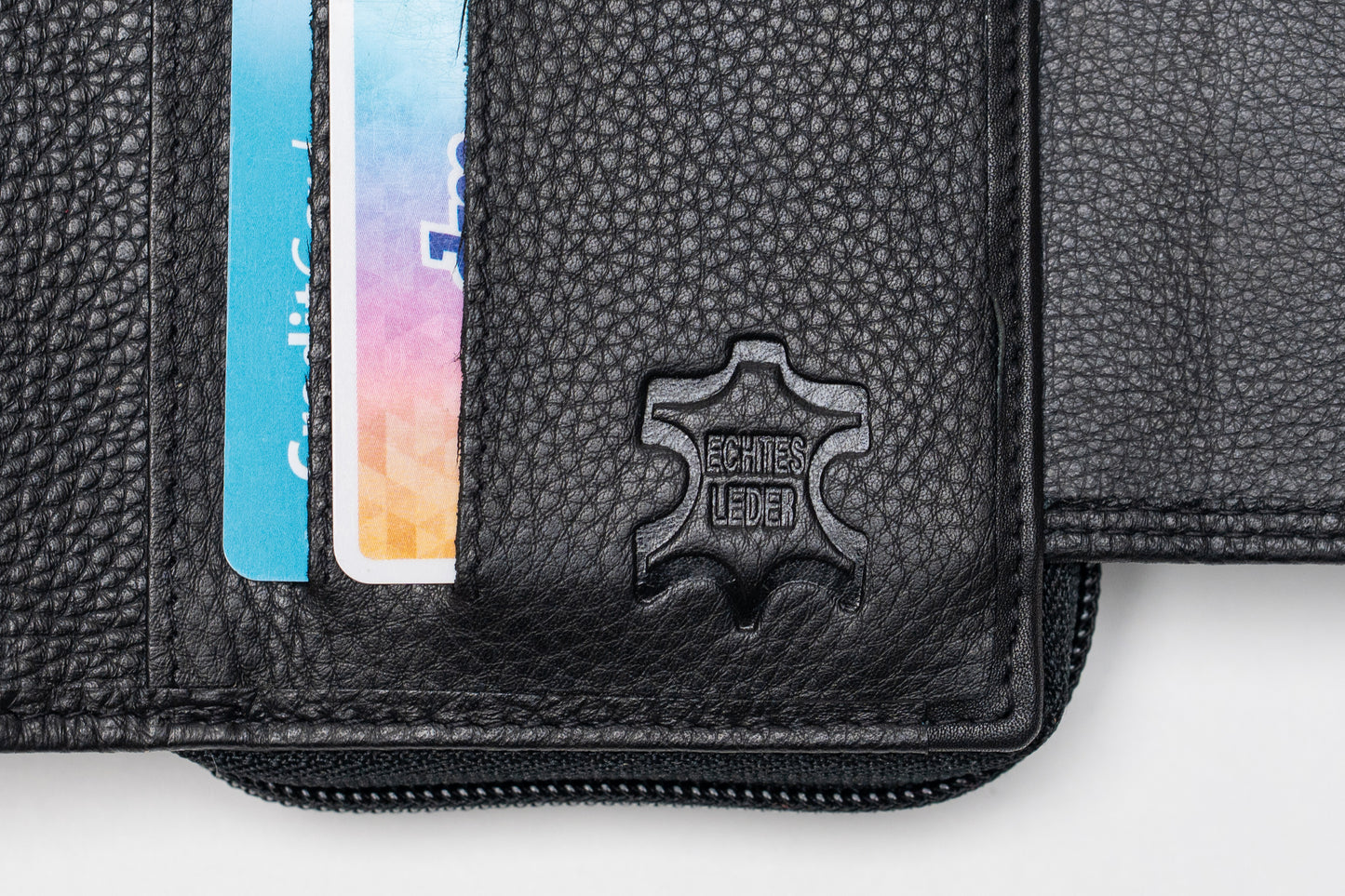 Damen Geldbörse Echtleder Schwarz – RFID-Schutz, Reißverschluss & Druckknopf | Kompakte Vintage Geldbörse mit Geschenkbox | Harlee & Scott