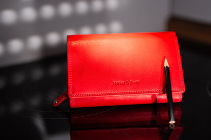 Damen Geldbörse Nappa-Leder Rot – RFID-Schutz, Reißverschluss & Druckknopf | Großes Vintage Portemonnaie für Frauen | Harlee & Scott