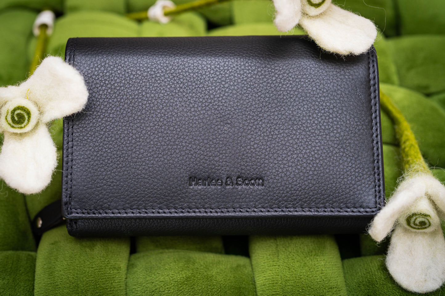 Damen Geldbörse Nappa-Leder Schwarz – RFID-Schutz, Reißverschluss & Druckknopf | Großes Vintage Portemonnaie für Frauen | Harlee & Scott