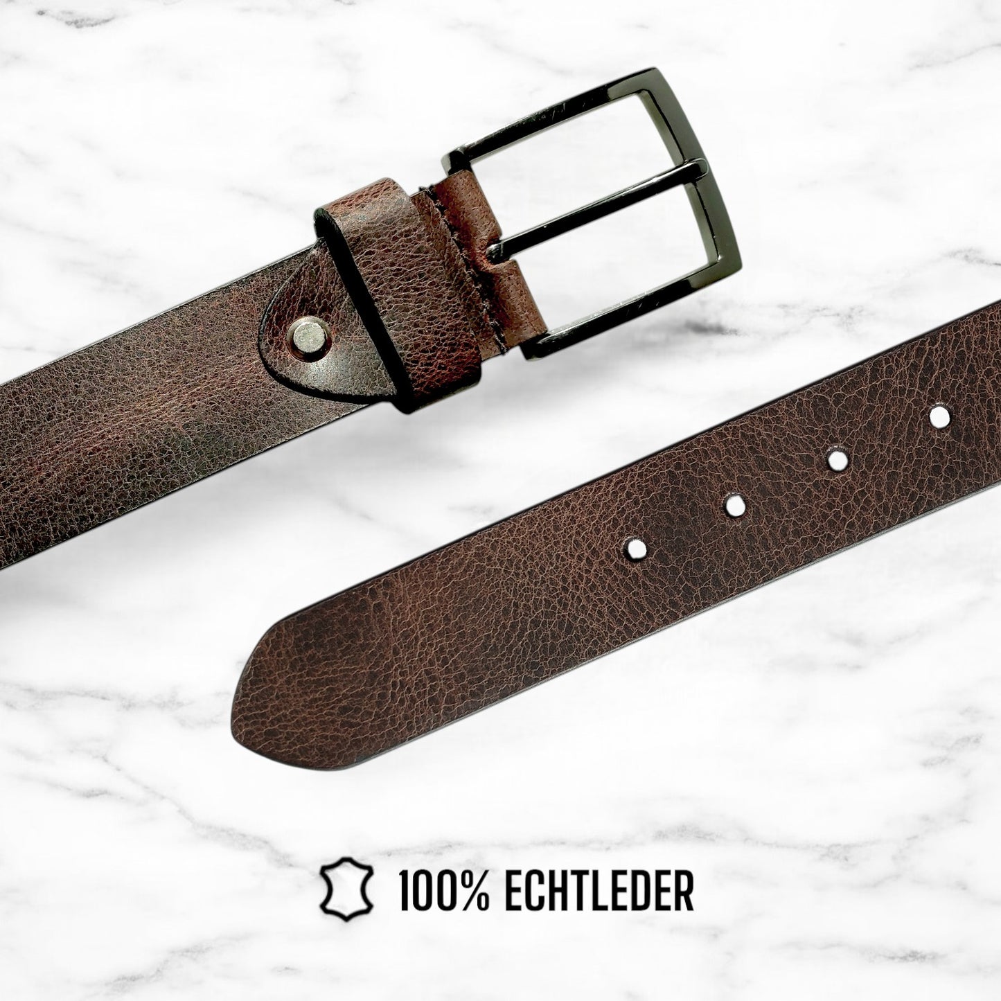 Herren Ledergürtel aus 100 % Büffelleder – Braun, Handgefertigt, 3,8 cm
