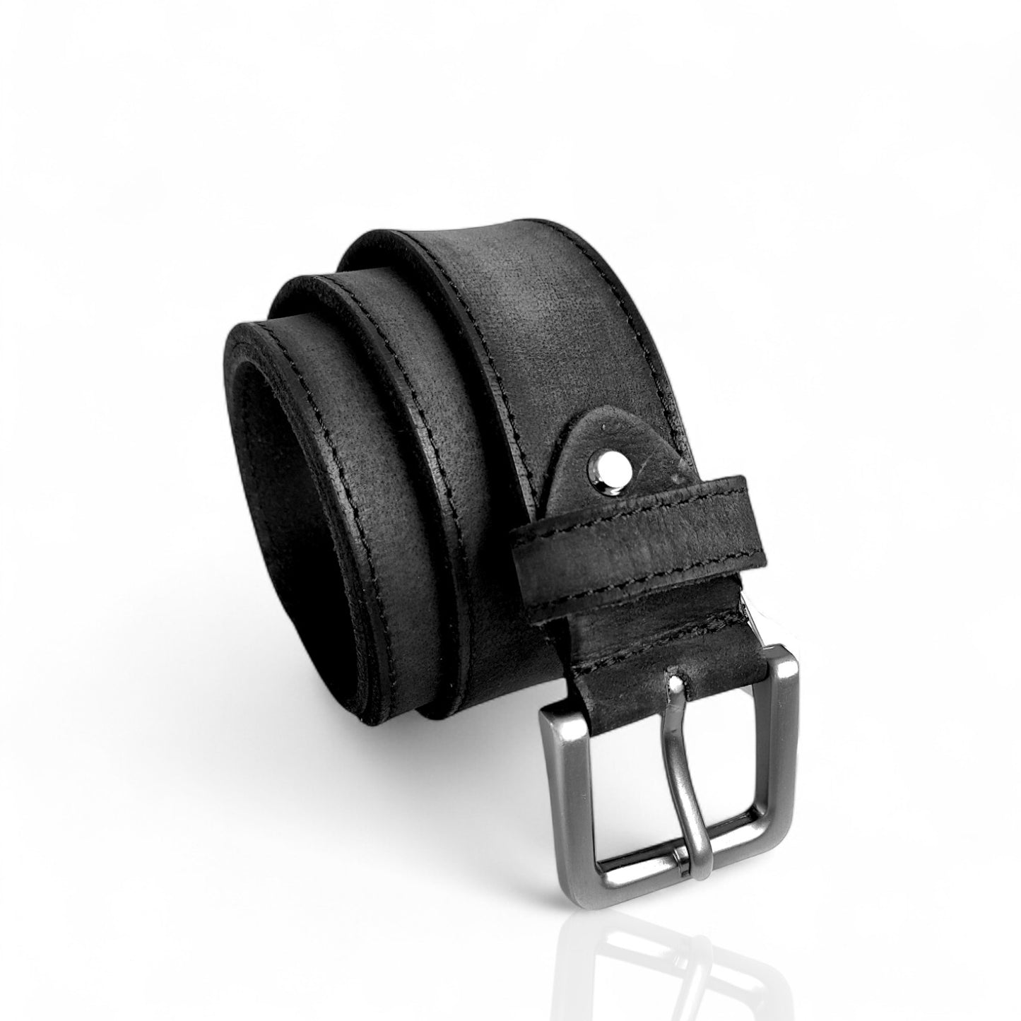 Herren Gürtel aus 100 % Büffelleder – Schwarz/Cognac, Handgefertigt, 3,8 cm Breite
