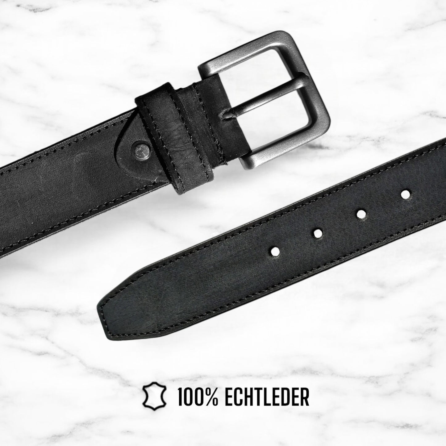 Herren Gürtel aus 100 % Büffelleder – Schwarz/Cognac, Handgefertigt, 3,8 cm Breite
