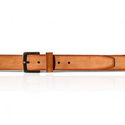 Herren Gürtel aus 100 % Büffelleder – Cognac/Schwarz, Handgefertigt, 3,8 cm Breite