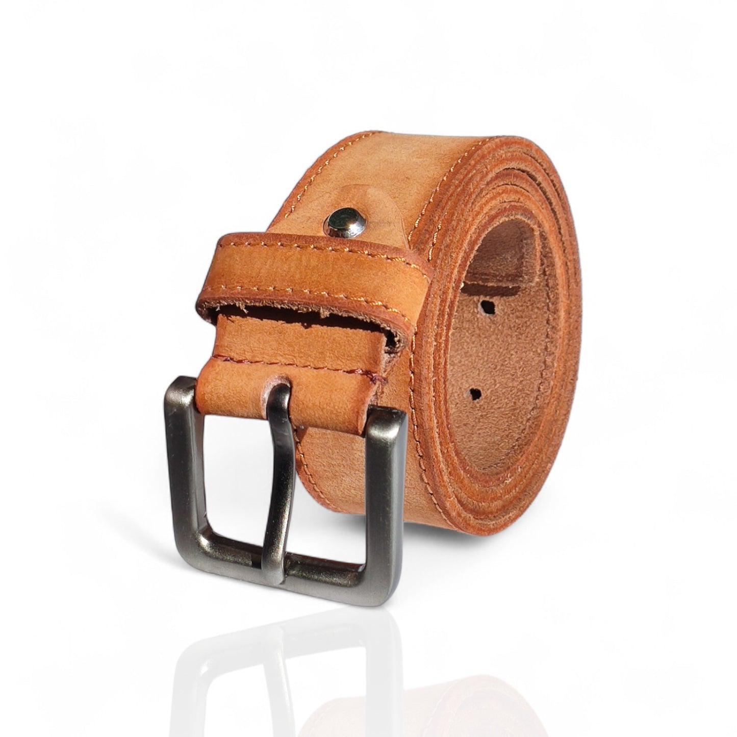 Herren Gürtel aus 100 % Büffelleder – Cognac/Schwarz, Handgefertigt, 3,8 cm Breite