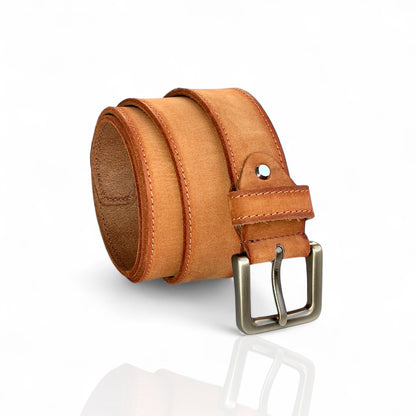 Herren Gürtel aus 100 % Büffelleder – Cognac/Schwarz, Handgefertigt, 3,8 cm Breite