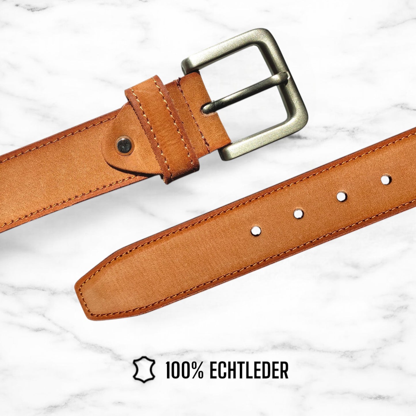 Herren Gürtel aus 100 % Büffelleder – Cognac/Schwarz, Handgefertigt, 3,8 cm Breite