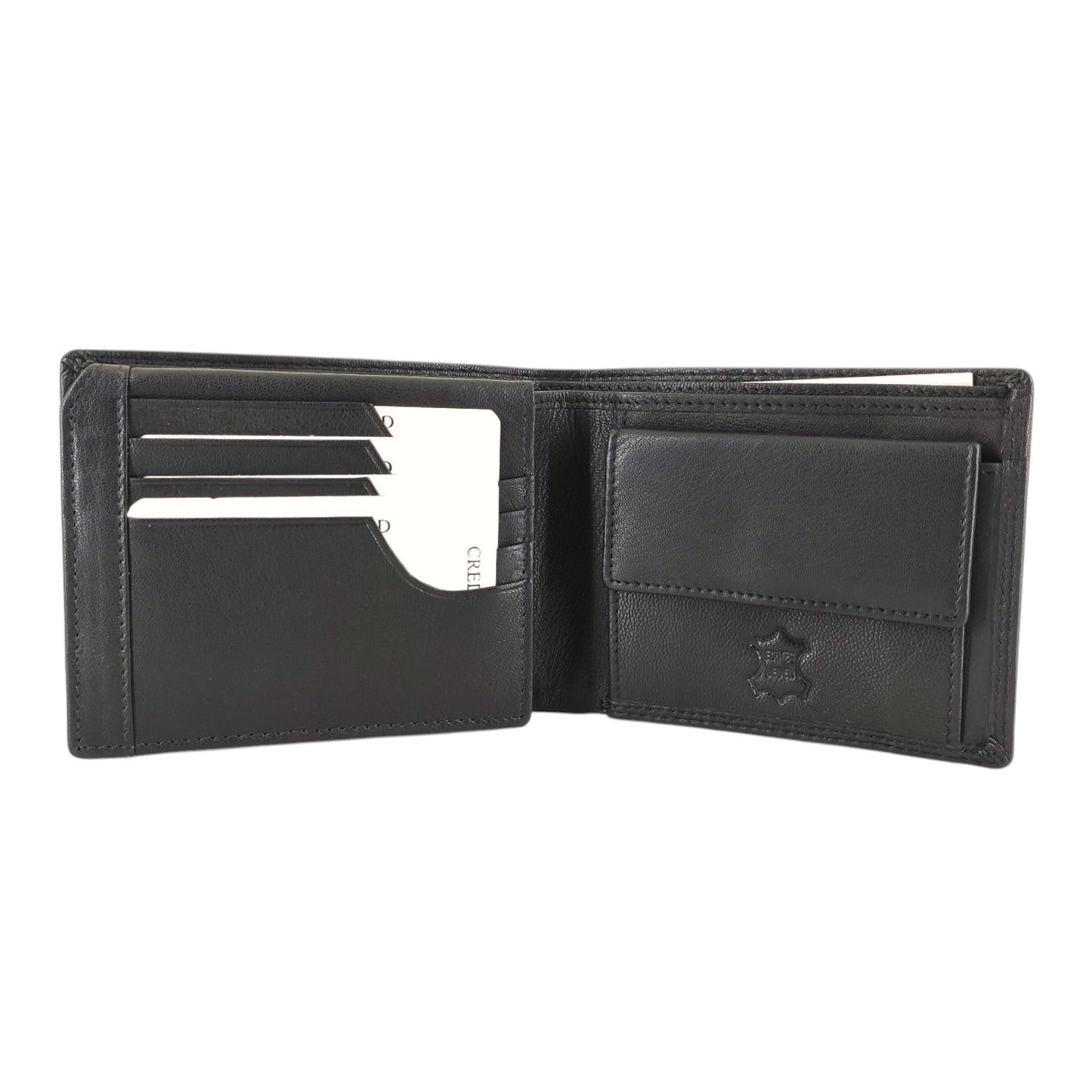 Herren Brieftasche aus schwarzem Ziegenleder mit RFID Schutz – Portemonnaie Querformat mit 8 Kartenfächern