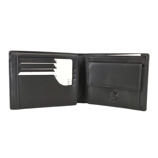 Herren Brieftasche aus schwarzem Ziegenleder mit RFID Schutz – Portemonnaie Querformat mit 8 Kartenfächern