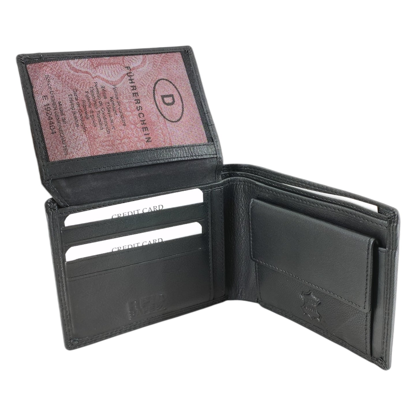 Herren Brieftasche aus schwarzem Ziegenleder mit RFID Schutz – Portemonnaie Querformat mit 8 Kartenfächern