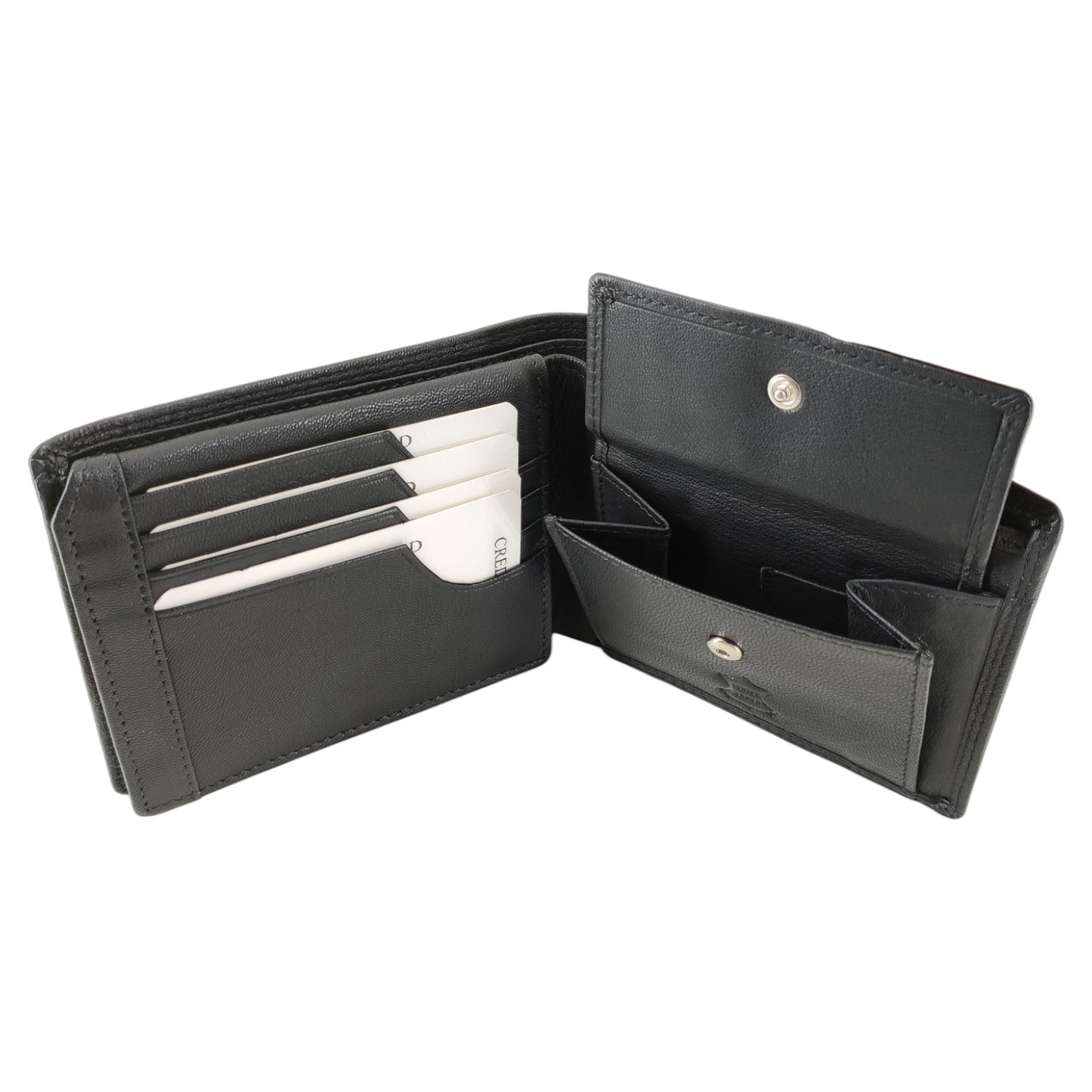 Herren Brieftasche aus schwarzem Ziegenleder mit RFID Schutz – Portemonnaie Querformat mit 8 Kartenfächern