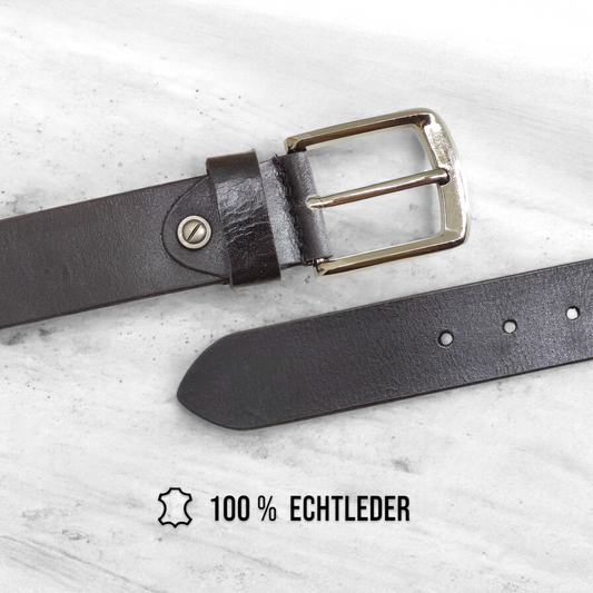 Gürtel aus 100% Büffelleder Schwarz/Cognac– Handgefertigt & 4cm Breite