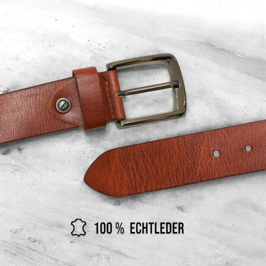 Gürtel aus 100% Büffelleder Cognac – Handgefertigt & 4cm Breite