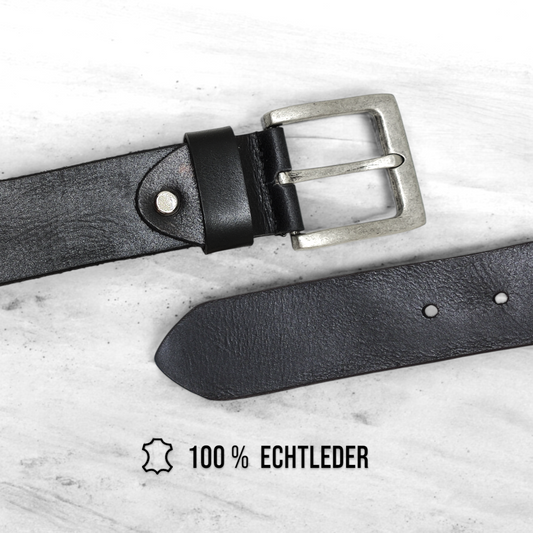 Gürtel aus 100% Büffelleder Schwarz/Cohnac – Handgefertigt & 4cm Breite