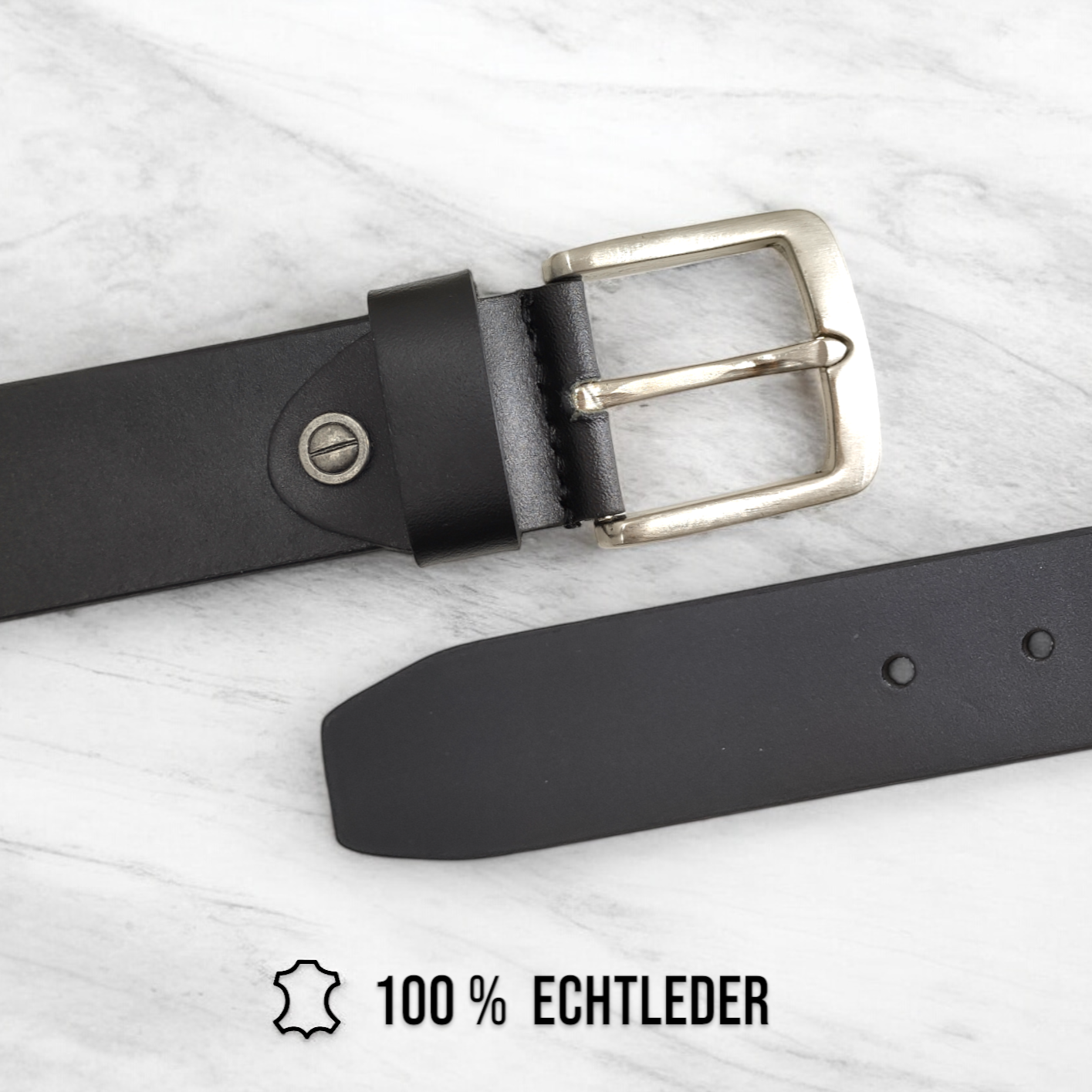 Gürtel aus 100% Büffelleder Schwarz – Handgefertigt & 3,8cm Breite
