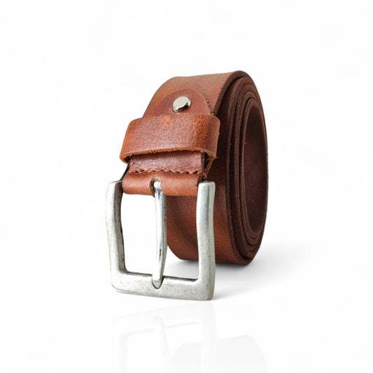 Gürtel aus 100% Büffelleder Cognac/Schwarz – Handgefertigt & 4cm Breite